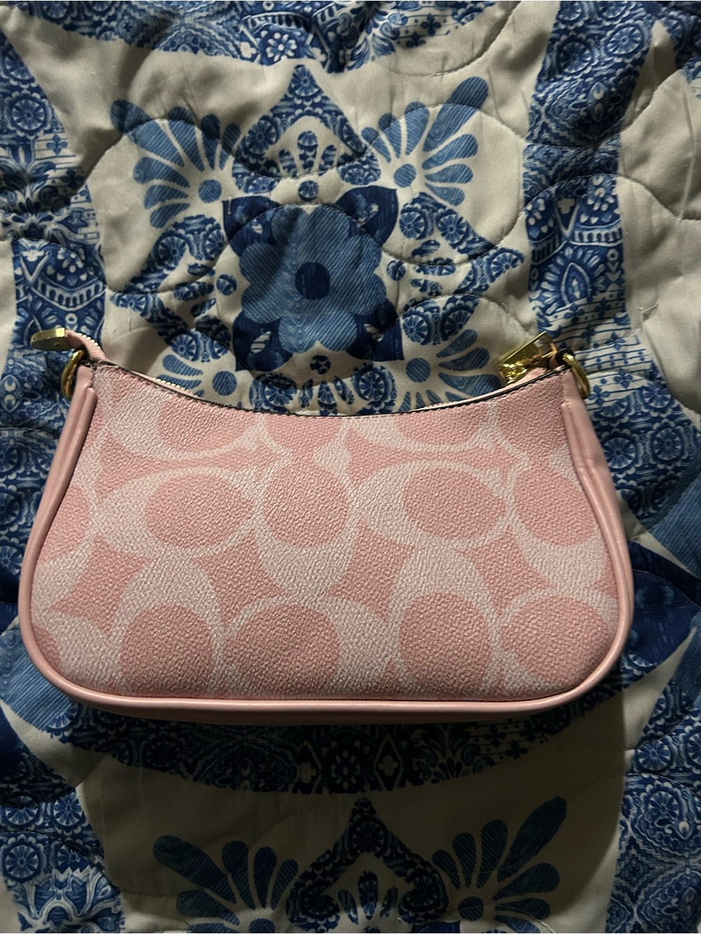 Coach Pink Signature Mini Shoulder Bag with Gold Hardware - Picture 4 of 4